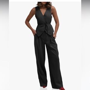 Cicy Bell Women's 2 Piece Outfits Sleeveless Tie Waist Suit Vest